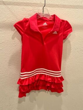 adidas Red Girls Polo Ruffle Hem Top